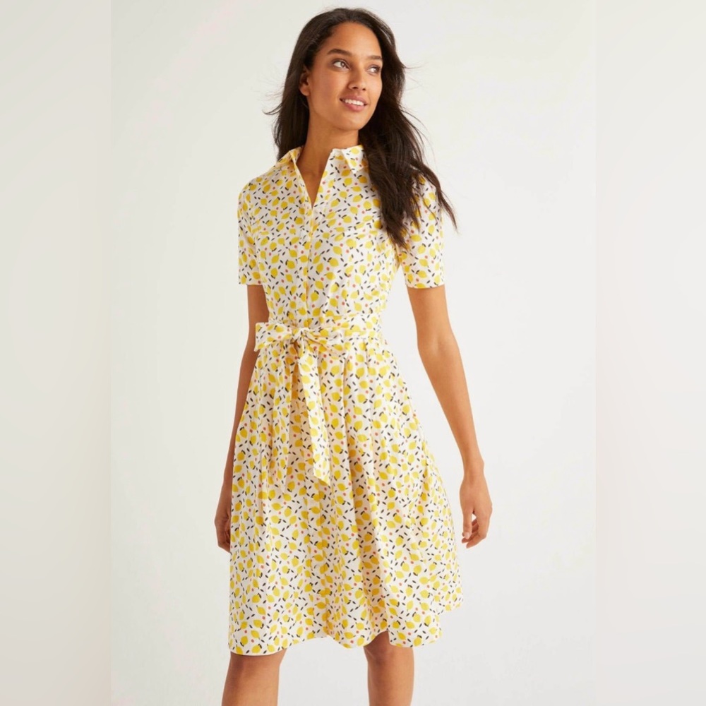 Boden Anastasia lemon print button up shirt dress 4L